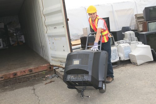 Professional movers removing furniture